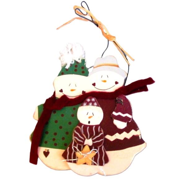 Christmas Ornament Hand Painted Wood Snowman Family with Clothing Accessories - Picture 1 of 2